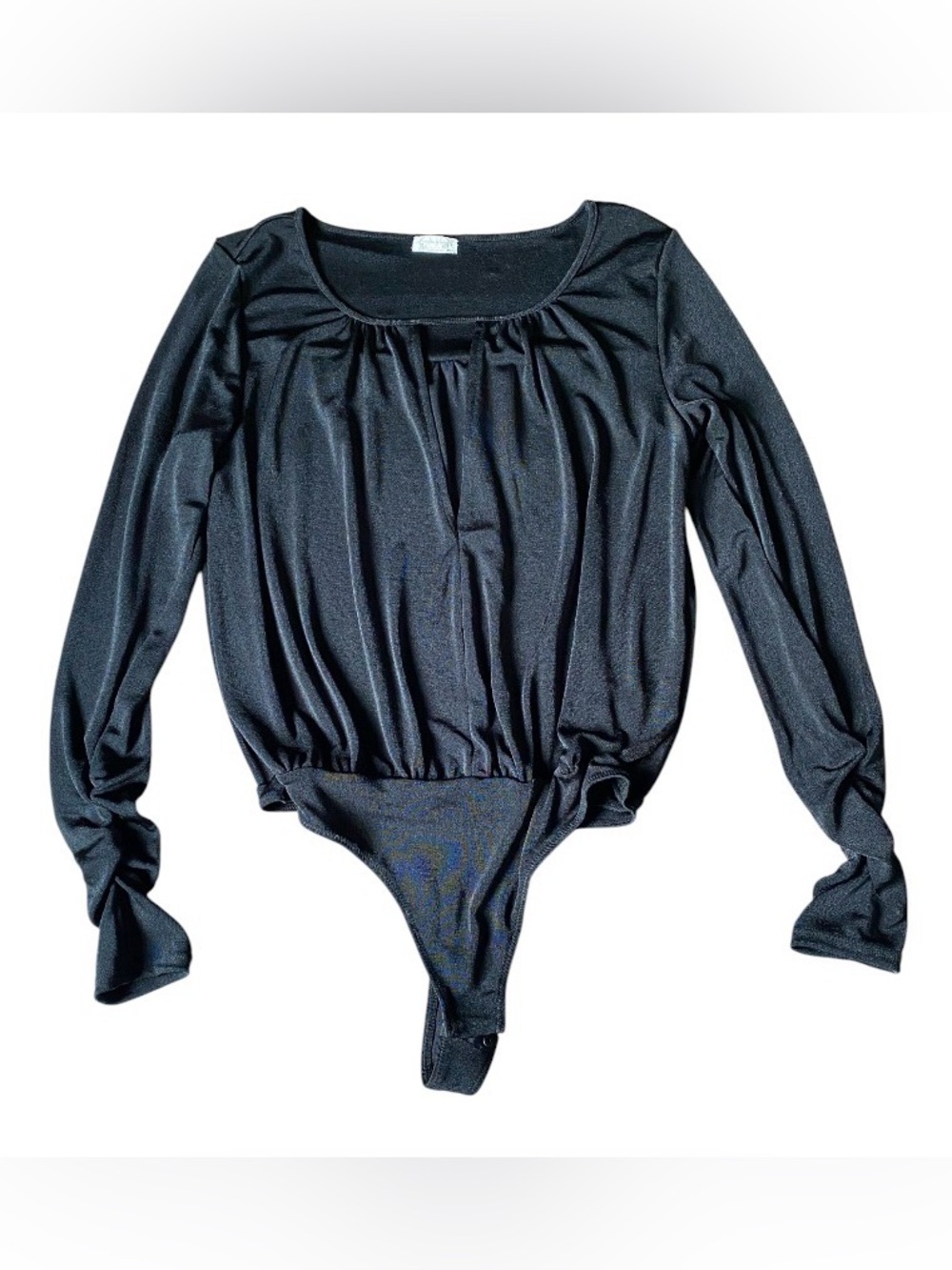 Intimately Free People Black Long Sleeve Ruched Thong Bodysuit Size M